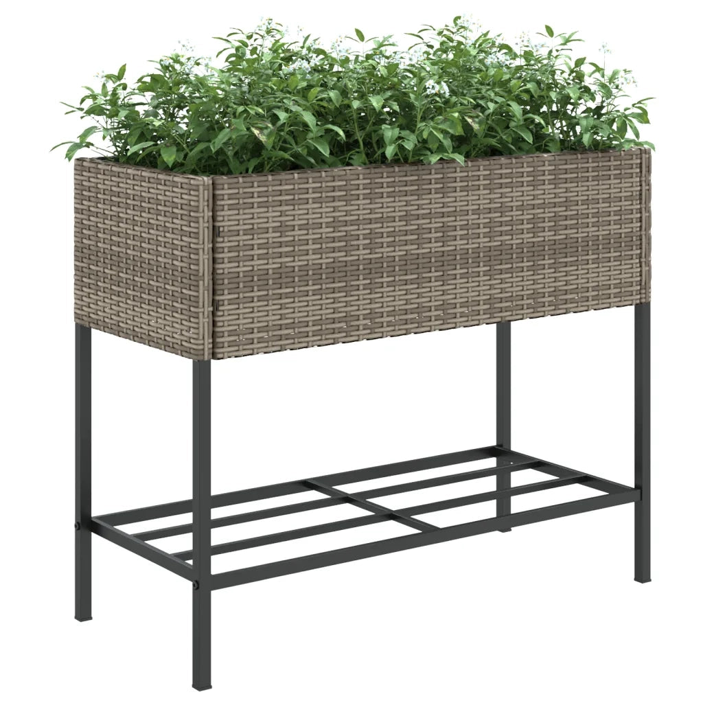 Fioriera da Giardino con Ripiano Grigia in Polyrattan