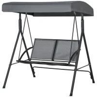 Dondolo a 2 Posti da Giardino con Tettuccio Regolabile, 140x118x162cm Grigio