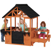 Casetta per bambini in legno con tavolo, panche e fioriere ¨C zephmum ¨C marrone