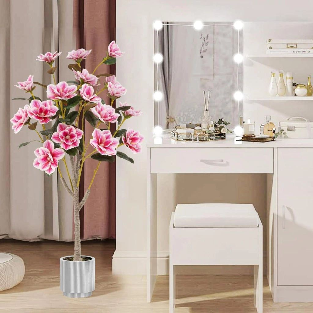 Albero di magnolia artificiale per interni per matrimonio e ristorante, Pianta finta da 130 cm con foglie in PEVA-Piante artificiali