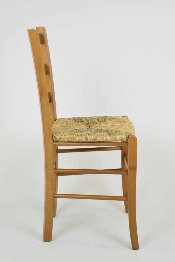 Set 6 Sedie Venice Tommychairs, robusta struttura in legno di faggio verniciata in rovere e seduta in paglia