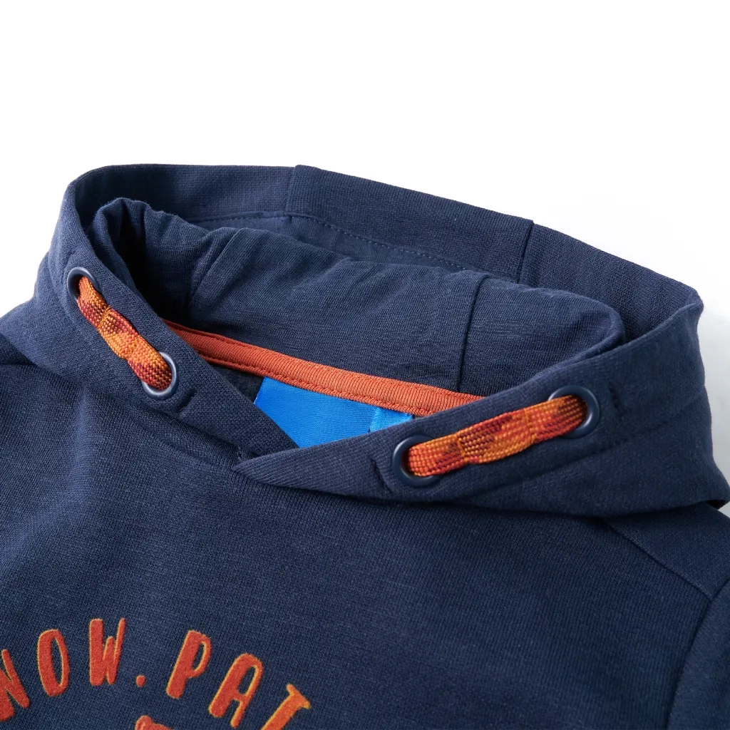 Felpa da Bambino con Cappuccio Blu Marino MÃ©lange e Arancione 128