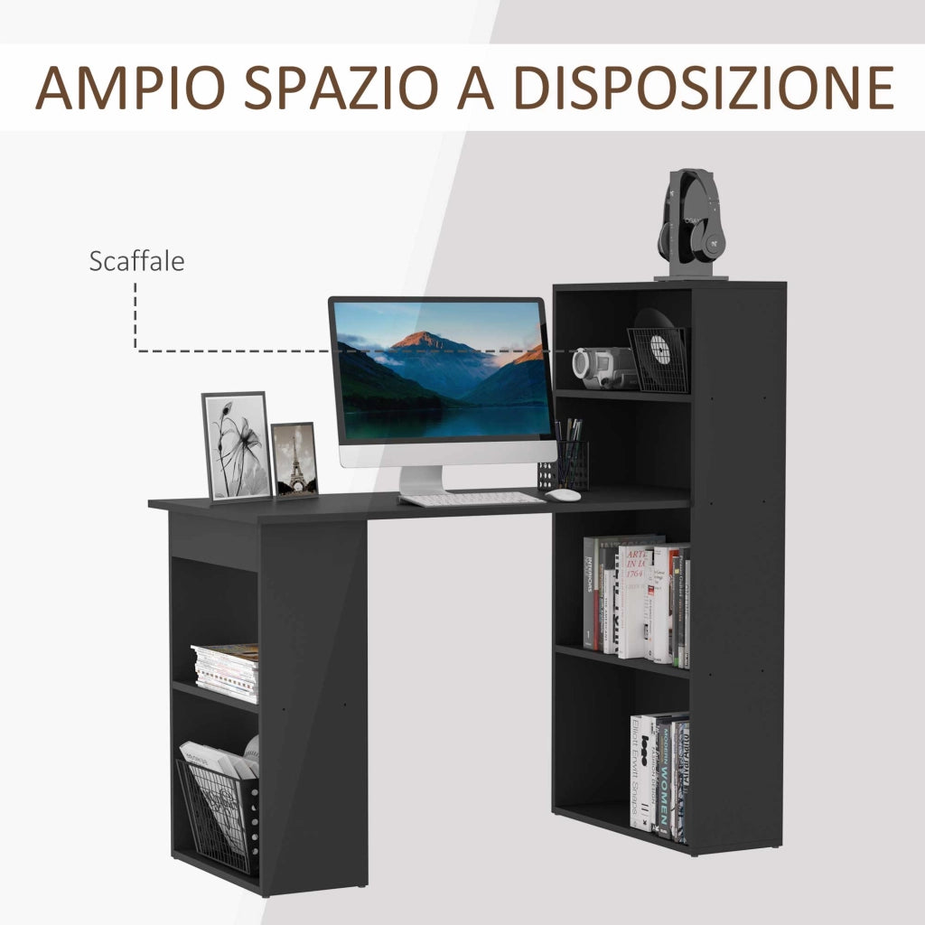 EasyComfort Scrivania PC in Legno con 6 Ripiani Portaoggetti Laterali, 120x55x120 cm, Nero