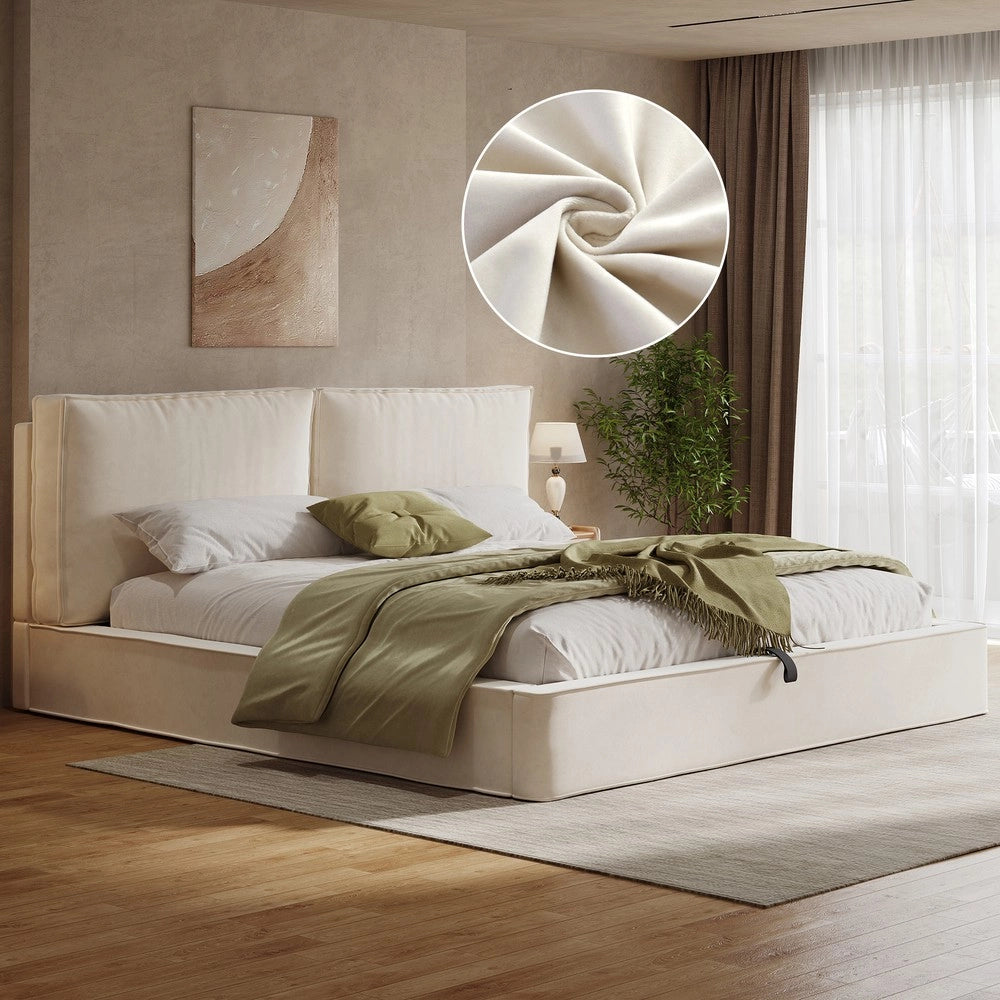 Letto Imbottito Matrimoniale con Rete ¨C Xylo ¨C Beige, Velluto, 180x200, Idraulico, Testiera