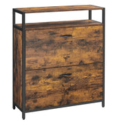 Scarpiera con 2 ante a ribalta mobile contenitore con scomparti aperti e divisori regolabili per ingresso contiene 10-16 paia di scarpe 80 x 30 x 95 cm marrone rustico e nero 12_0006369