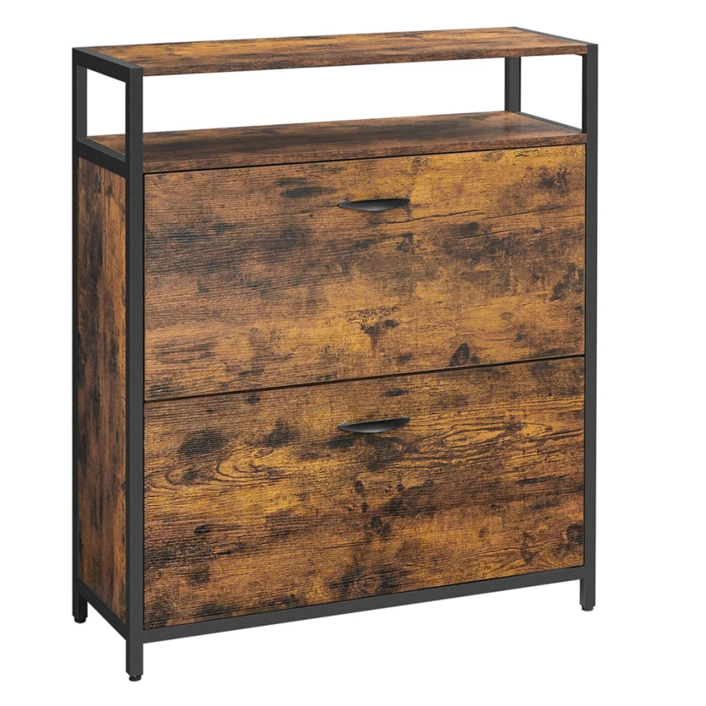 Scarpiera con 2 ante a ribalta mobile contenitore con scomparti aperti e divisori regolabili per ingresso contiene 10-16 paia di scarpe 80 x 30 x 95 cm marrone rustico e nero 12_0006369