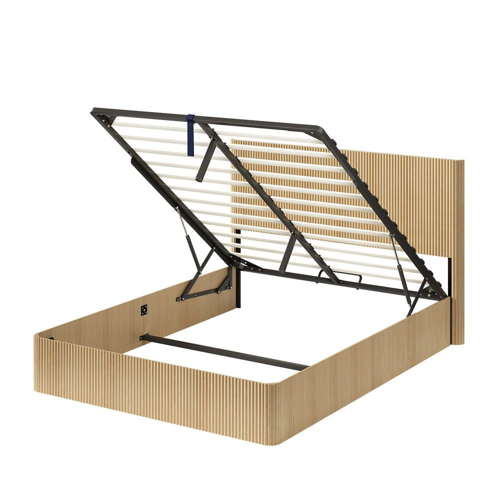 Letto Contenitore con Alzata Idraulica ¨C MINIMAL ¨C Rovere Chiaro, Doghe Massello, 160x200