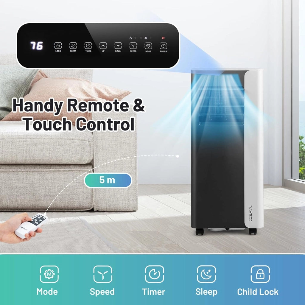 Condizionatore Portatile 7000BTU, Climatizzatore 3 in 1 Ventilatore, Deumidificatore e Raffreddatore, Controllo Intelligente con Display LED e Telecomando, Timer 24 Ore