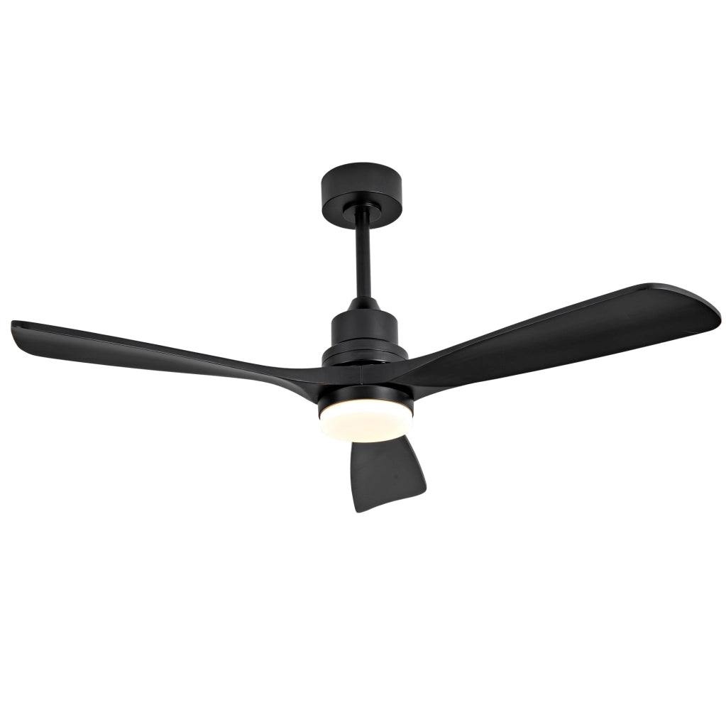 Ventilatore da soffitto 52 pollici in legno massiccio nero con luce LED; telecomando
