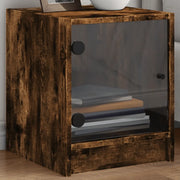 Set di 2 Comodini | Armadio da Notte | Mobiletto da notte con Ante in Vetro Rovere Fumo 35x37x42 cm
