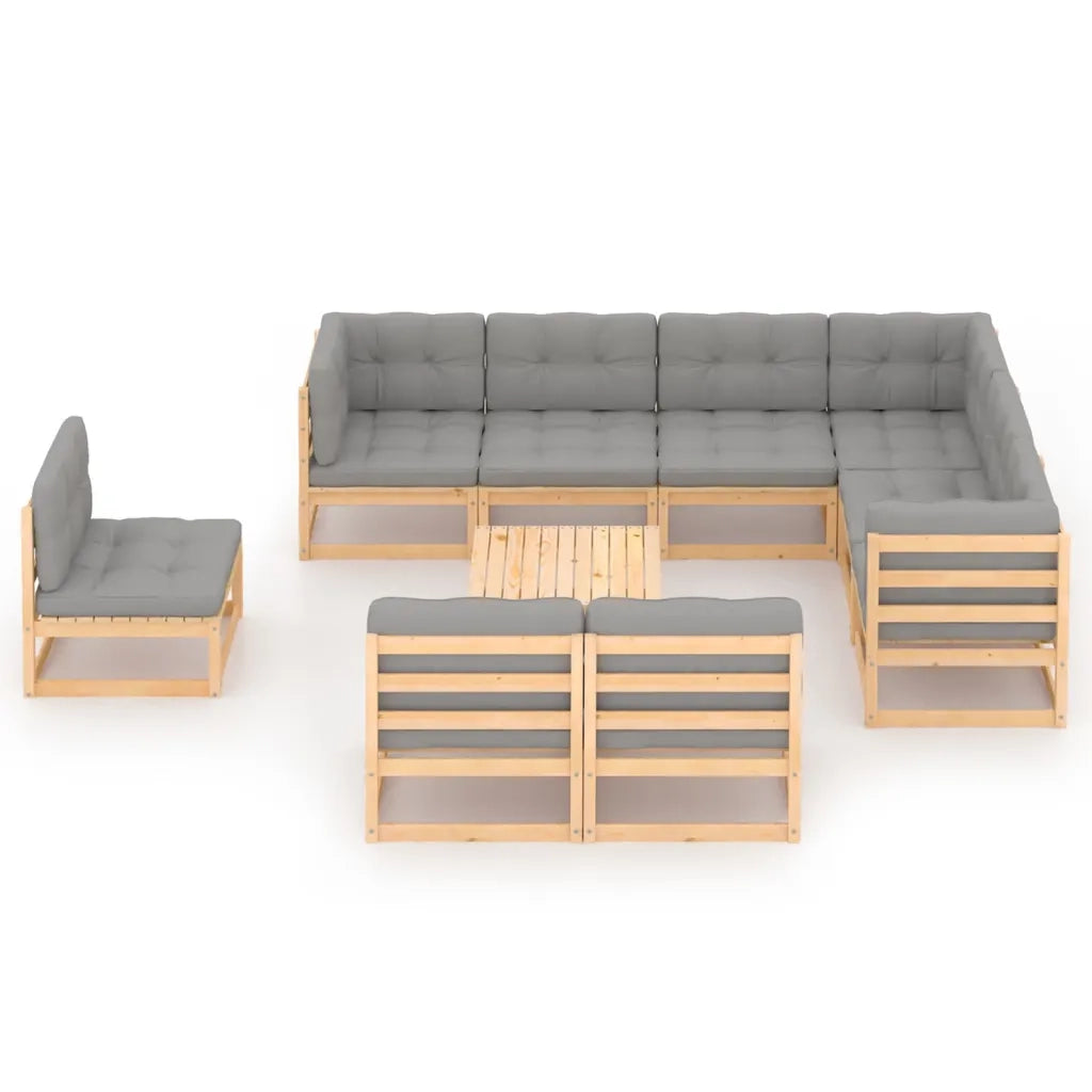Set Salotto Giardino 10pz Cuscini Antracite Legno Massello Pino 3076839