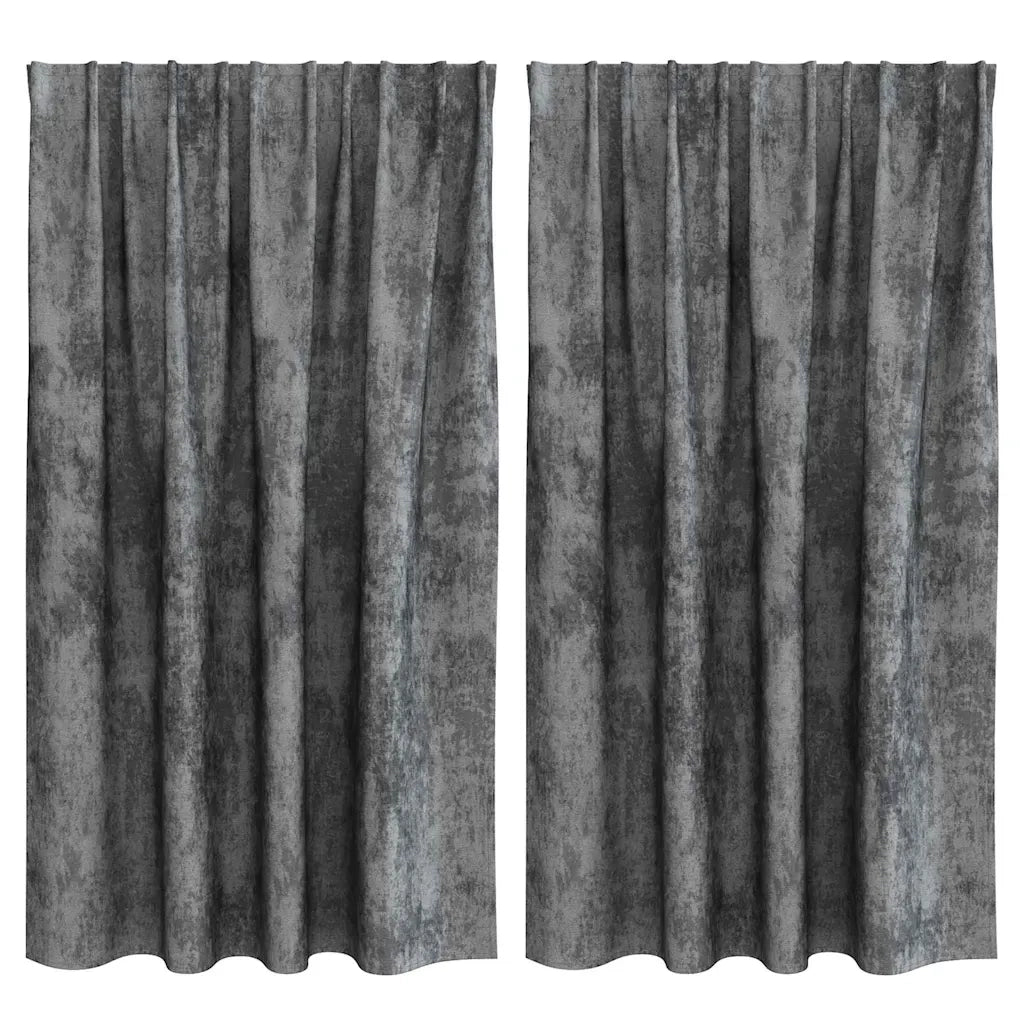 Tende in Velluto con tende 2 pz Grigio 140 x 140 cm Velluto
