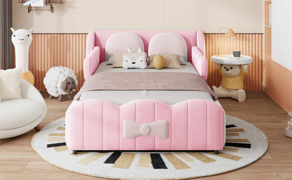 Letto imbottito per bambini con testiera a farfalla, 90x200 cm