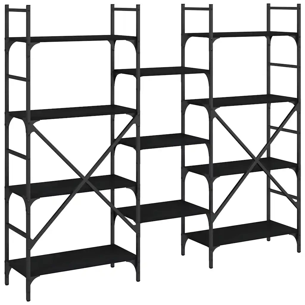 Libreria-Scaffale per Libri-Mobile di Stoccaggio Nera 160x28,5x136,5 cm in Legno Multistrato