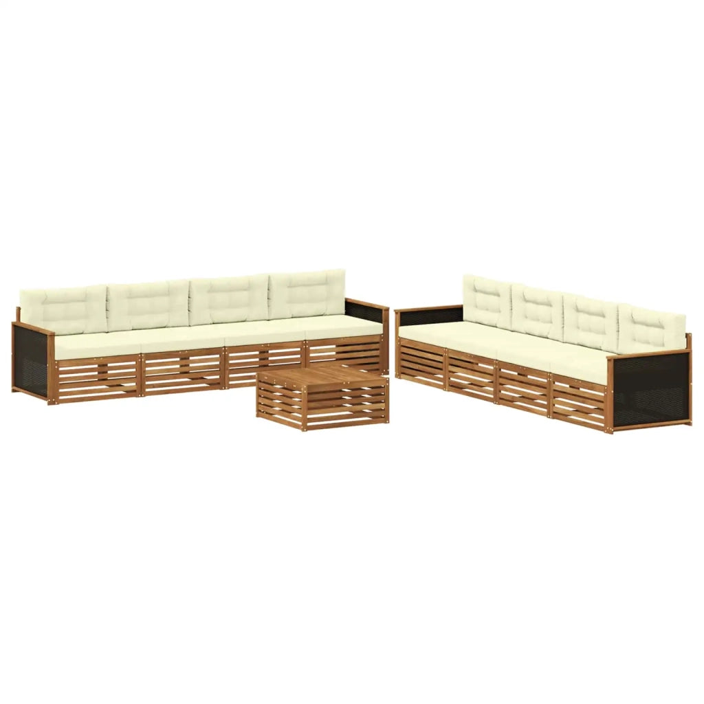 Set di divani da esterno 9 pcs Naturale e Crema Poliestere