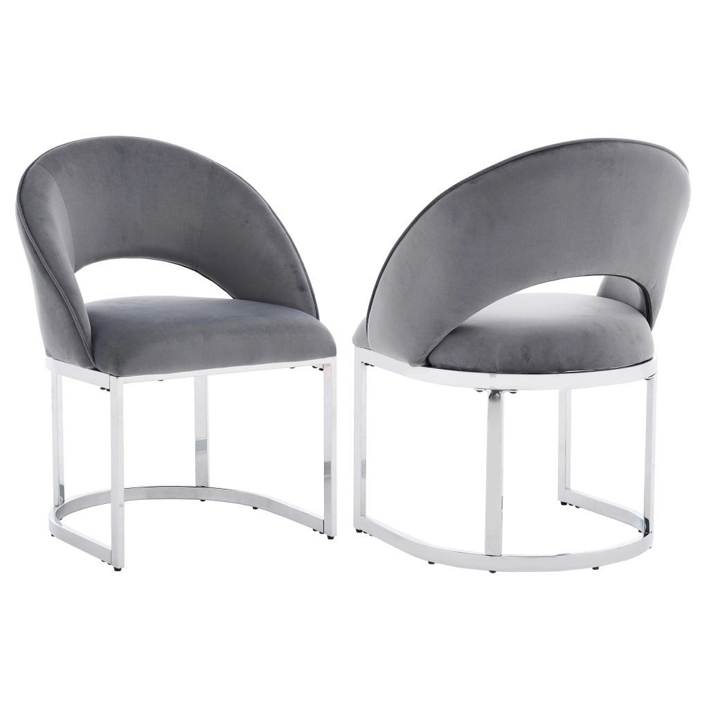 Set di 2 sedie da pranzo in velluto grigio con gambe in metallo argentato, design moderno, montaggio semplice