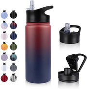 Fles diario in acciaio inox - 500ml - con stopper di canna, libera da zucchero, adatta per bevande gassate, termos di vetro BPA-free (+2 coperchi), isolamento a doppia parete a vuoto per attività sportive, viaggi, campeggio, scuola, bicicletta, palestra