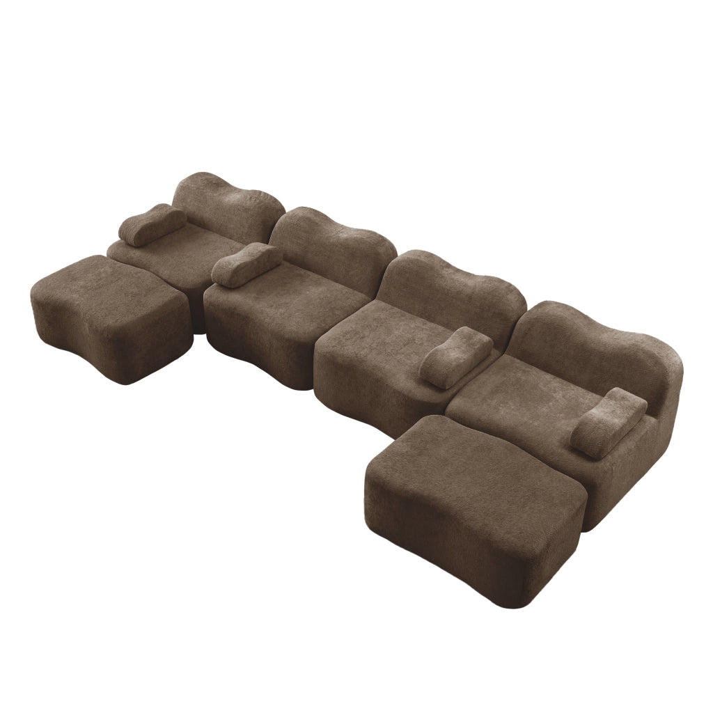 Divano Modulare U 4 Posti con 2 Ottoman ¨C MINIMAL ¨C Tessuto Marrone, Braccioli Mobili
