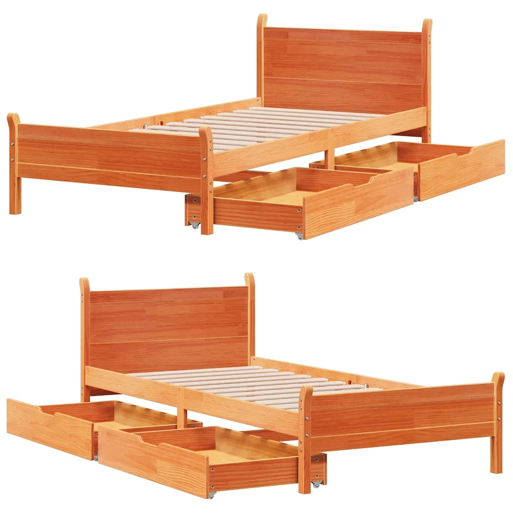Letto senza Materasso Marrone Cera 75x190 cm in Legno di Pino 3309796