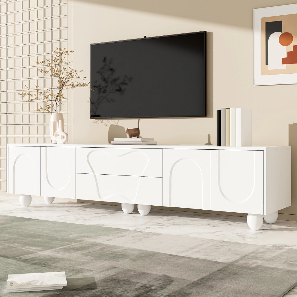 Mobile TV con 2 Ante e 2 Cassetti; Stile Minimalista; Soggiorno; 180??40??42 cm; in Pannello Truciolare; Bianco