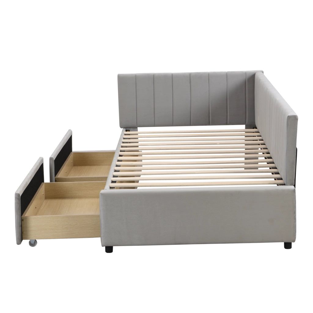 OKWISH Letto Divano Singolo, 2 Cassetti e Schienale Reversibile, 90 x 200 cm, senza Materasso, Grigio