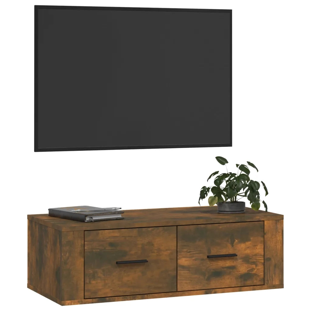 Mobile TV Pensile Rovere Fumo 80x36x25 cm in Legno Multistrato 816837