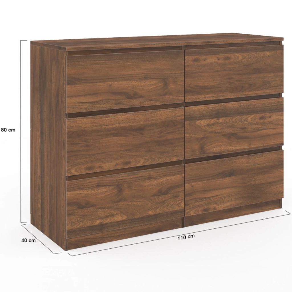 IDMarket - Arcón TOMI 6 cajones 110 cm efecto nogal