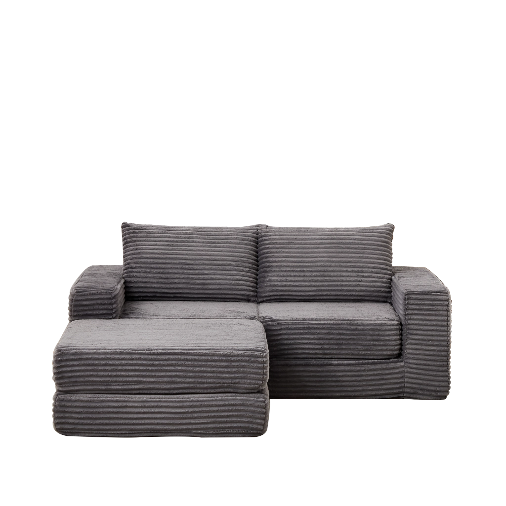 Divano Letto Modulare 2 in 1 con Pouf ¨C MINIMAL ¨C Velluto a Coste, Cuscini Inclusi