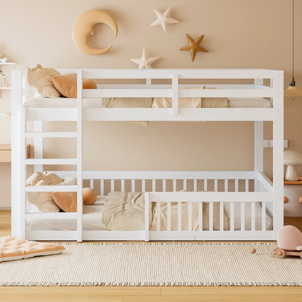 Letto a Castello 160x200 cm; 2 Posti - Con Sponde - in MDF e Legno di Pino - Bianco