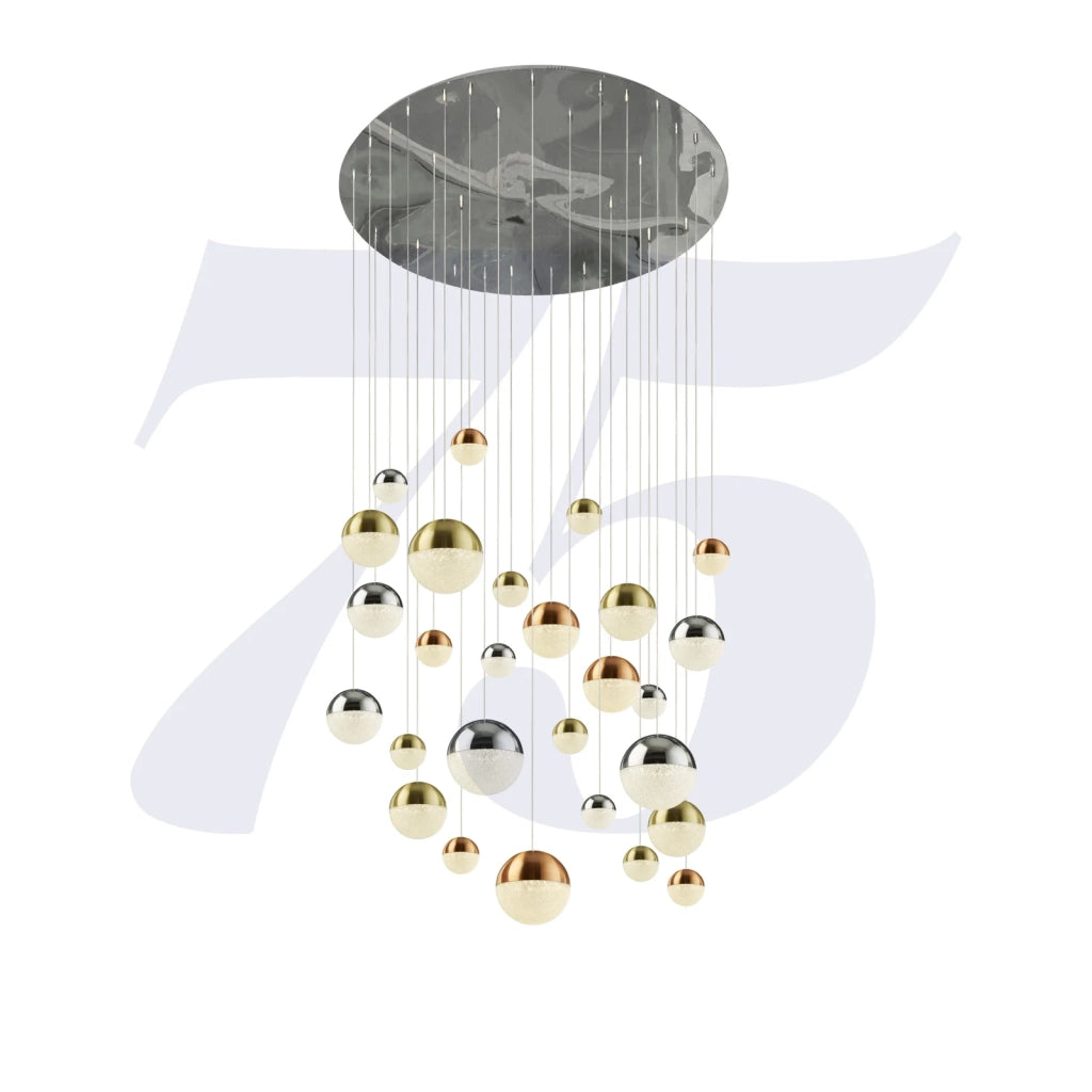 Plafoniera Contemp Pianeti Acciaio Cromo Policarbonato Ottone Led 204W 4000K