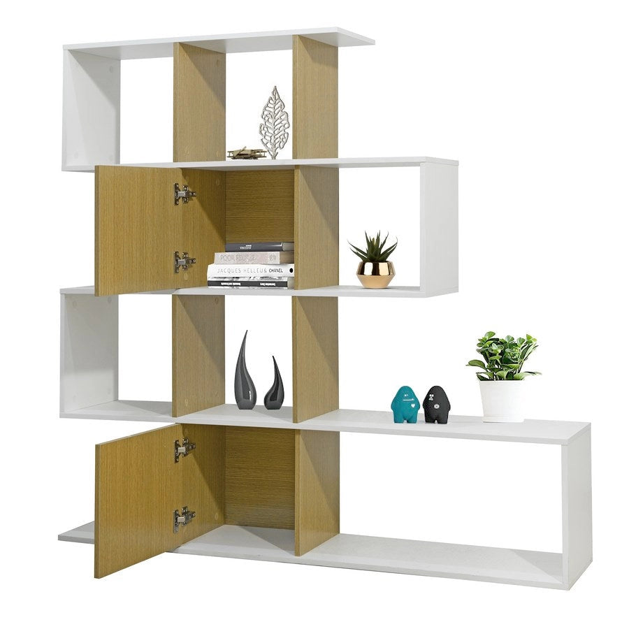 Libreria Moderna 6 Ripiani 145x145x30 cm in Legno Melaminico Bianco Opaco e Rovere
