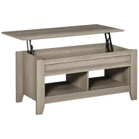 Tavolino Rettangolare con Piano Sollevabile, 2 Scomparti Aperti, Pannello Truciolare, 105 x 50 x 49cm, Rovere