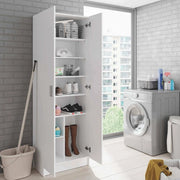 Armadio multiuso Altiplano, Mobile ausiliario a 2 ante, Guardaroba portascarpe moderno, Scarpiera verticale, cm 59x37h180, Bianco
