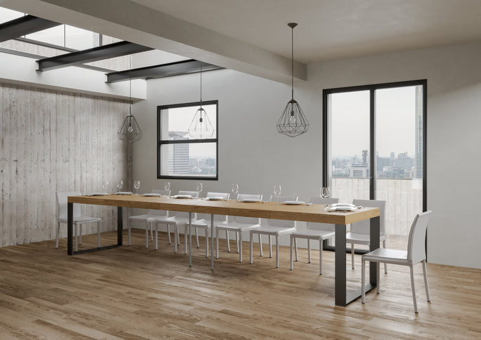 Tavolo Allungabile 120/380x90 cm Tecno Premium Quercia Natura Gambe Antracite