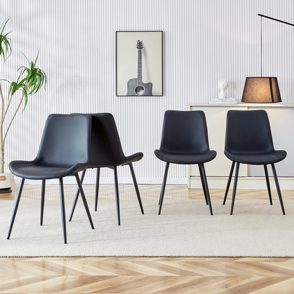 Sedia da sala da pranzo set da 4 con seduta ergonomica e gambe in metallo, in pu nero