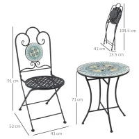 Set da Giardino 3 Pezzi con Mosaico, Tavolino e 2 Sedie Pieghevoli, Verde