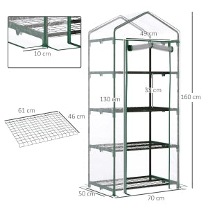 Mini serra in pellicola con 4 ripiani, 70 x 50 x 160 cm, trasparente