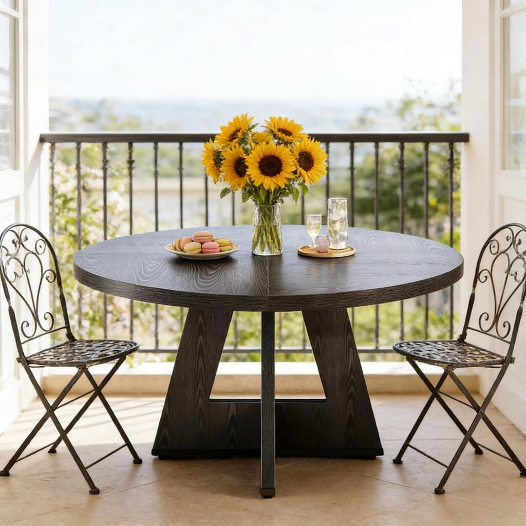 Tavolo da pranzo rotondo 120 cm, stile farmhouse, in legno ingegnerizzato, colore nero