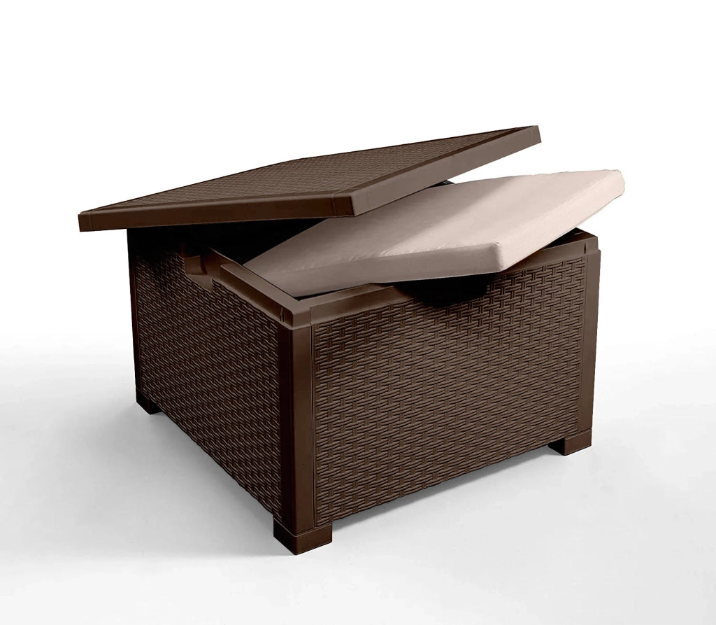 Salottino da esterno Apis, Set da giardino con cuscini, Salottino  effetto rattan, 100% Made in Italy, Marrone
