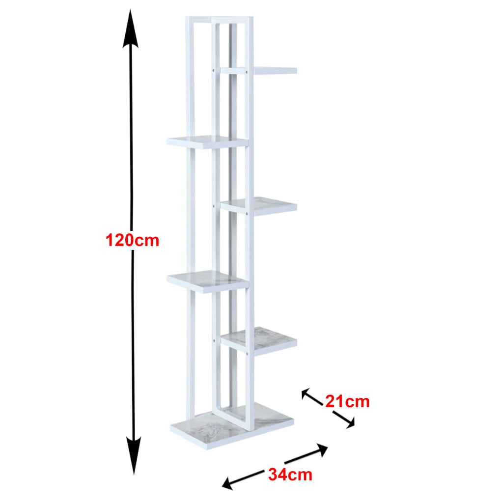 Scaffale Portapiante 'Tohmajärvi' Mobile a Terra con Ripiani Portaoggetti - Bianco/Marmo Bianco [en.casa]