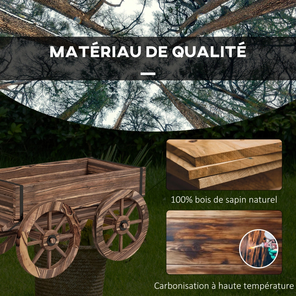 Carriola Fioriera in Legno con Ruote ¨C Minimal ¨C Marrone 120x41x54 cm
