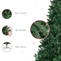 Albero di Natale 210cm Artificiale Pieghevole con Base Rimovibile, 1064 Rami, in PVC e Acciaio, Verde