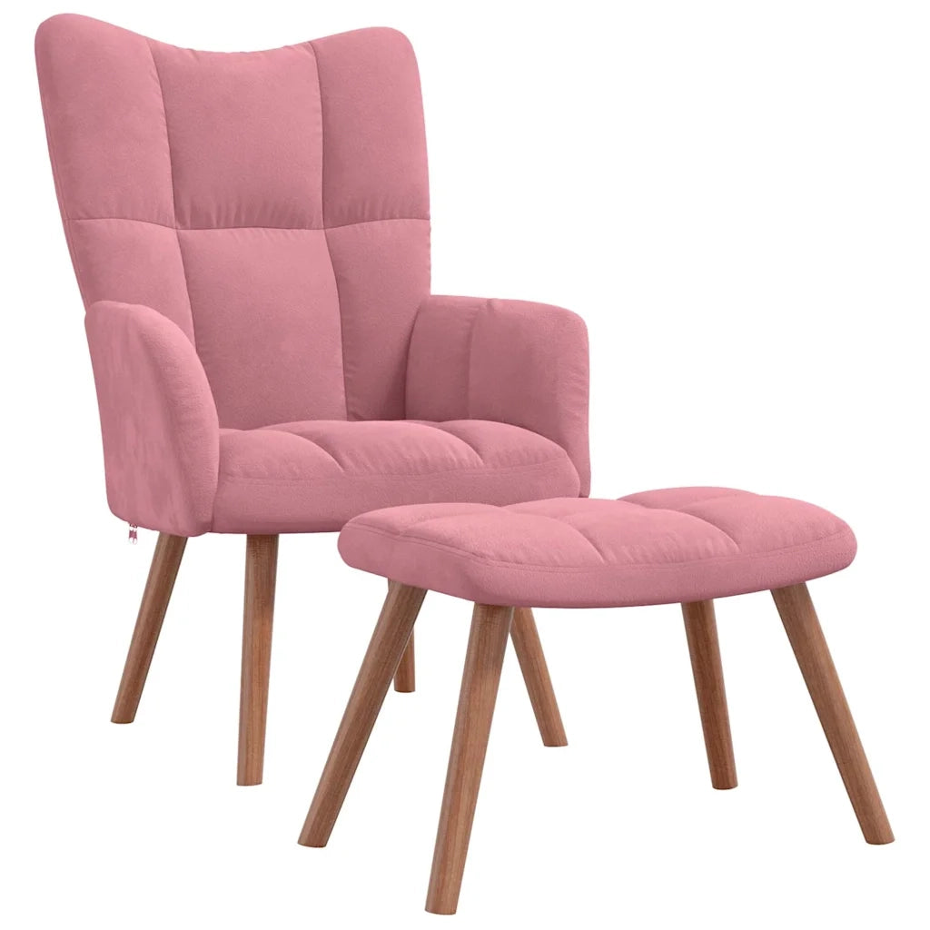 Divano Sedia-Poltrona Relax con Poggiapiedi Rosa in Velluto 250796