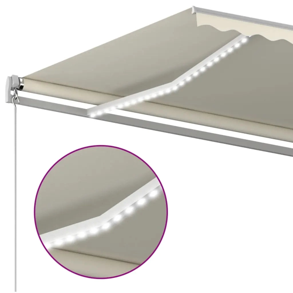 Tenda da Sole Retrattile Manuale con LED 400x300 cm Crema cod mxl 43639