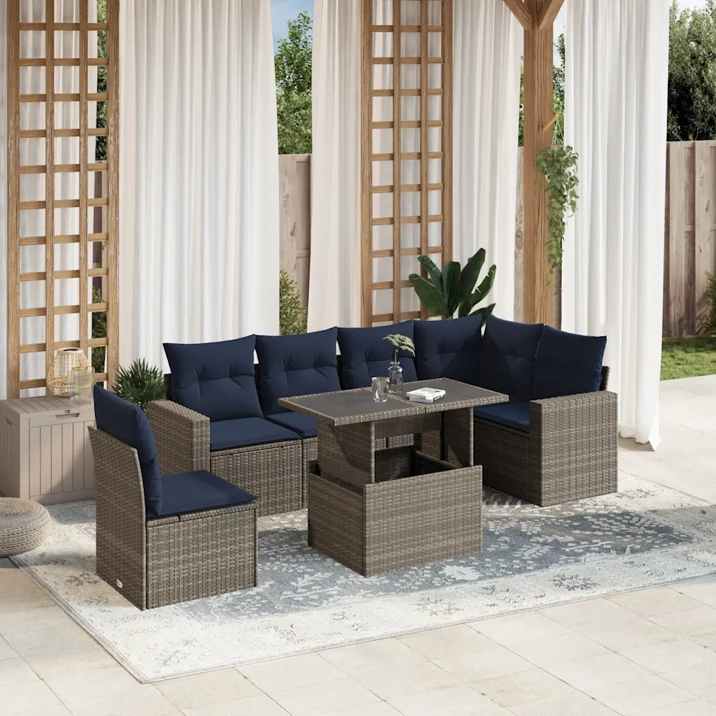 Set Divani da Giardino 7 pz con Cuscini Grigio in Polyrattan 3267311