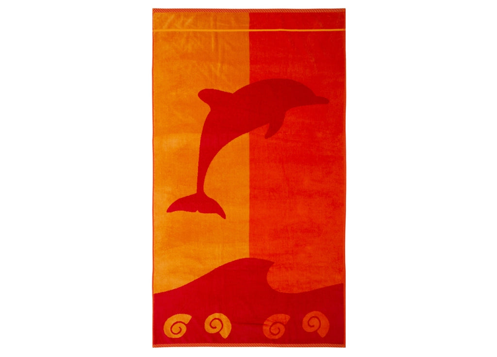 Telo Mare Jacquard Spugna Asciugamano Spiaggia Disegno Flipper - Telo Mare - Arancio
