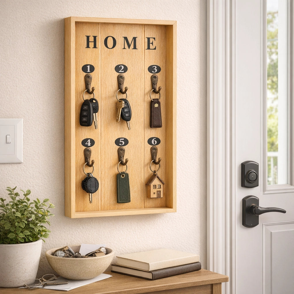 Cassetta Portachiavi in Legno da Parete con 6 Ganci – 20x30 cm | 07077