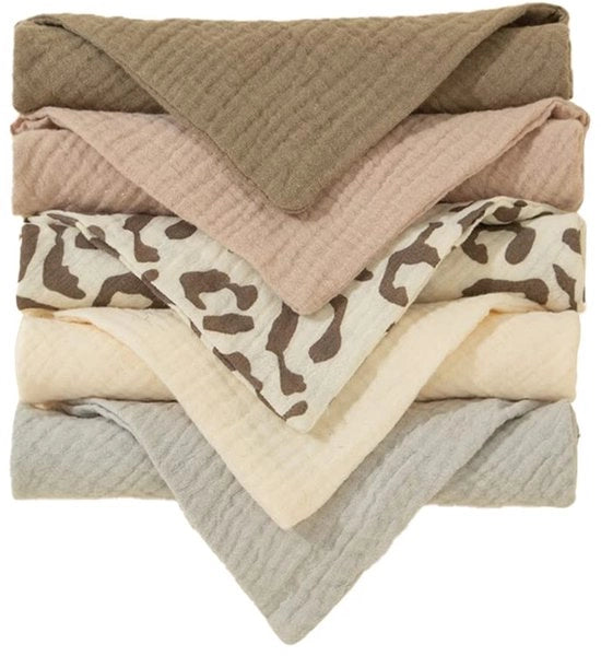 Set di 5 fasce per bambini unisex a forma di triangolo, fasce per bambini con tessuto di mussolina morbido e assorbente, doppia faccia, con 2 spille regolabili per bambini maschi e femmine
