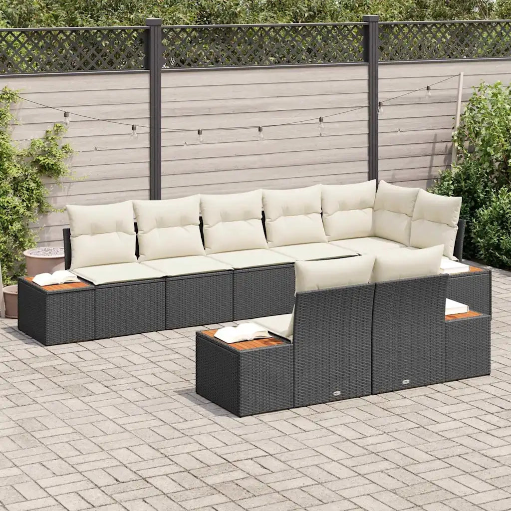 Set Divano da Giardino con cuscino 8 pcs Nero Poly Rattan 3348108
