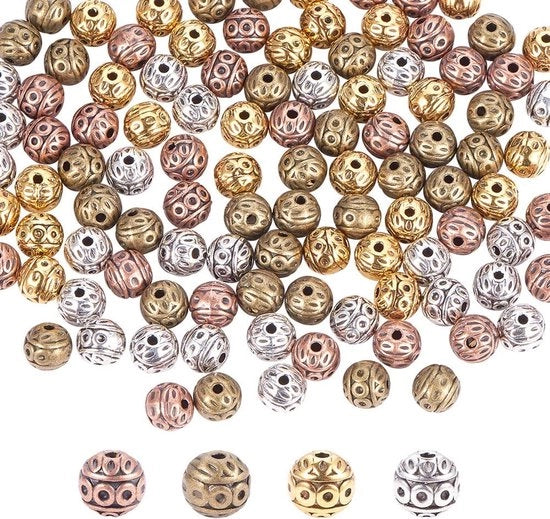 Corona d'oro - Spaziatori a onde rotondi - 120 pezzi - 8 mm - Borchiate in metallo tibetano - Adatti per progetti creativi -